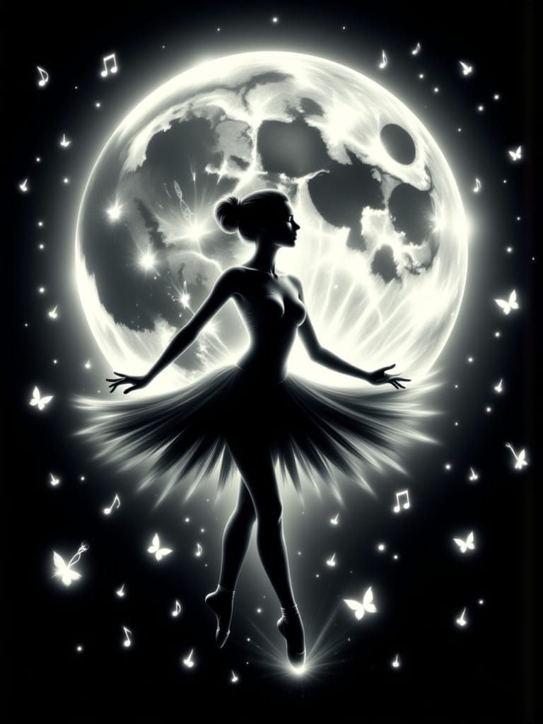 Ballerina Dancing Under a Cosmic Moon