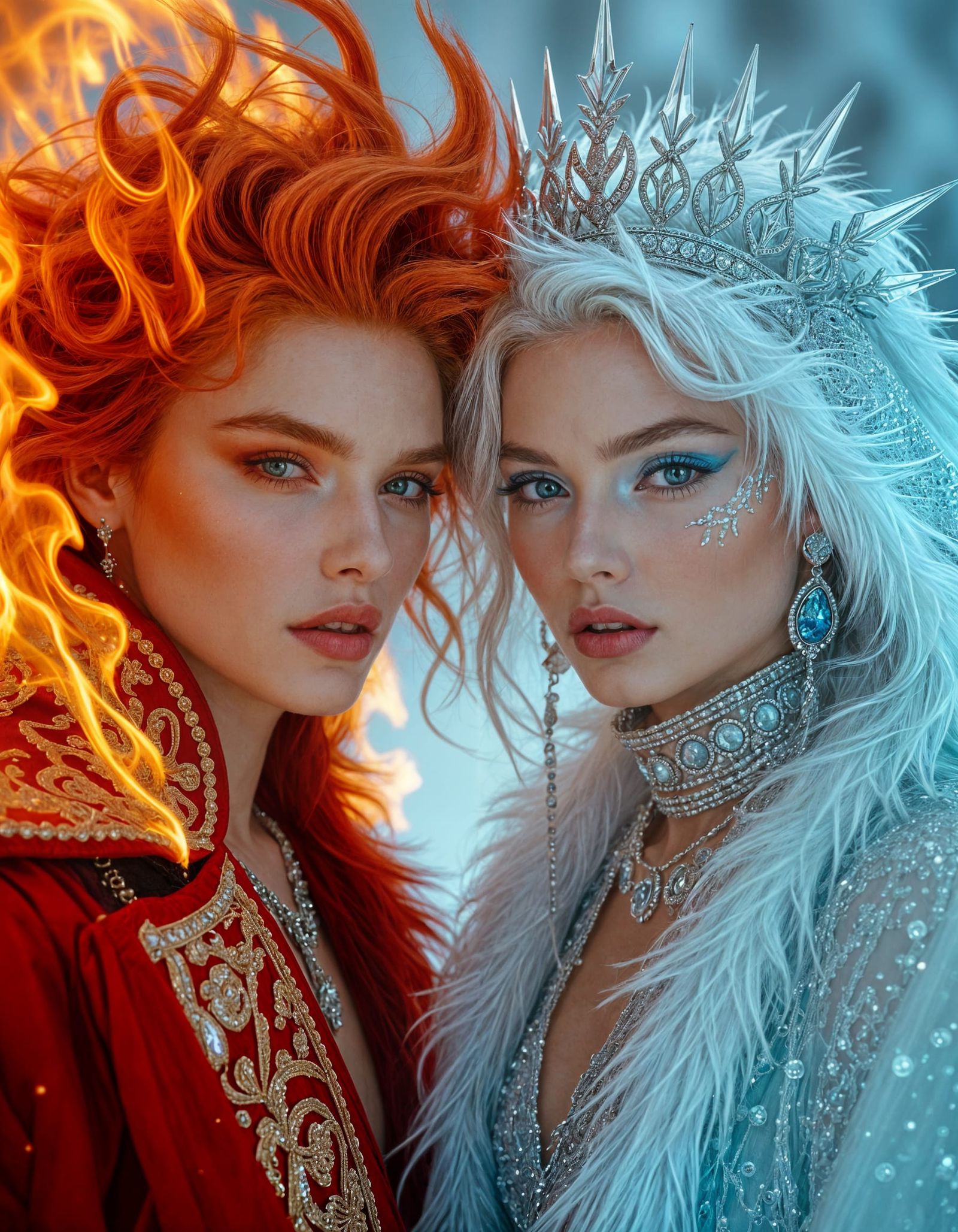 Fiery Friend Meets Icy Companion in Dramatic Portrait