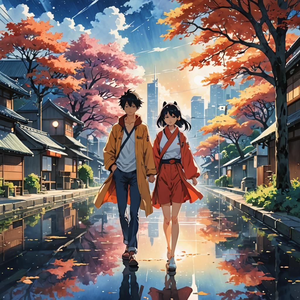 Watercolor Kitsune Illustration in Anime Style