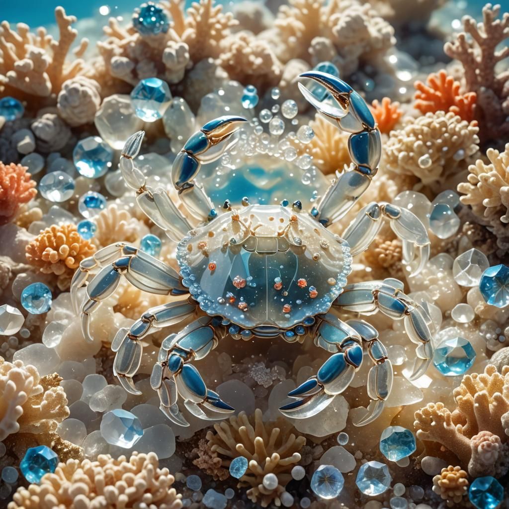 Glass Crab with Crystals in Divine Light