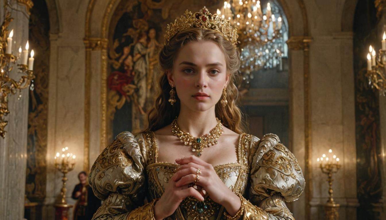 Medieval Royal Woman in Luxurious Ballroom