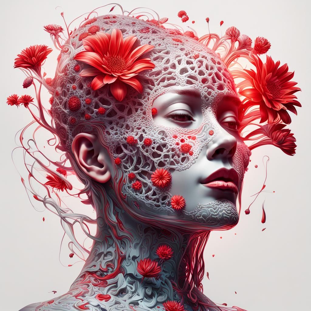 Glowing Neon Floral Anatomy of a Woman's Head