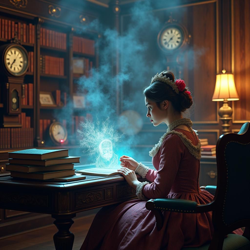 Victorian Woman's Holographic Da Vinci Encounter, as Digital...