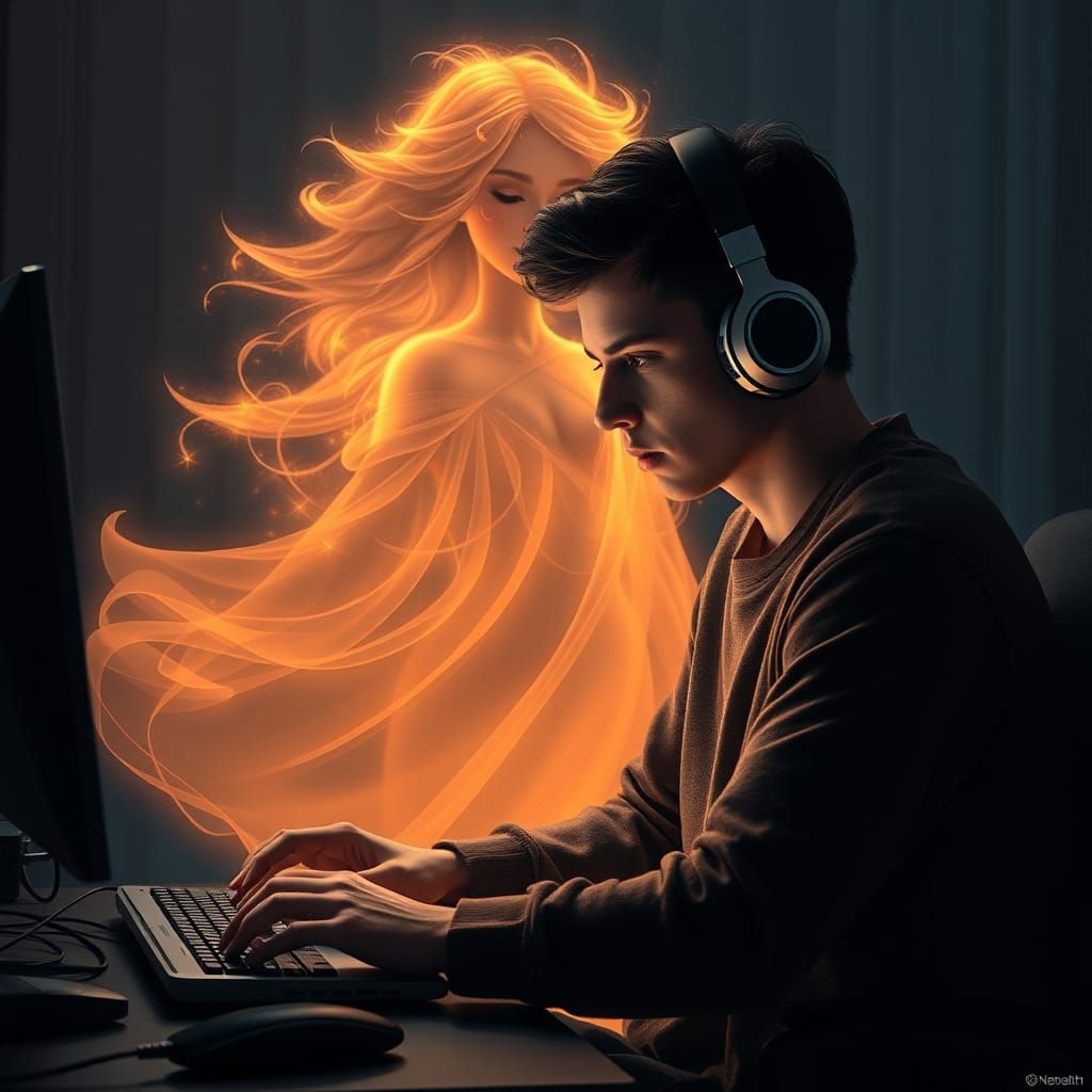 Ethereal Guardian Watches Over Young Man