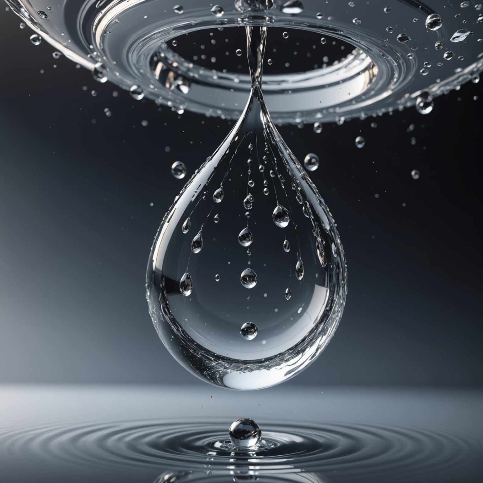 Crystal Droplet Suspended in White and Silver Splendor