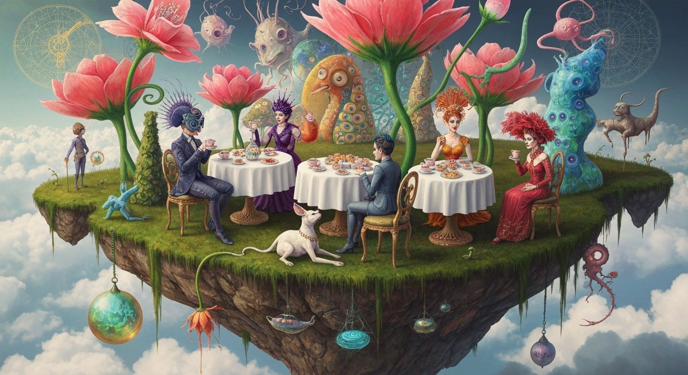 Surreal Tea Party on Floating Island, Fantasy Art