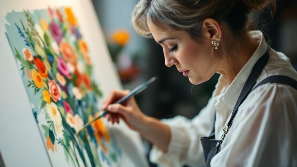 Elegant Woman Painting Watercolour in Hyperrealistic Style