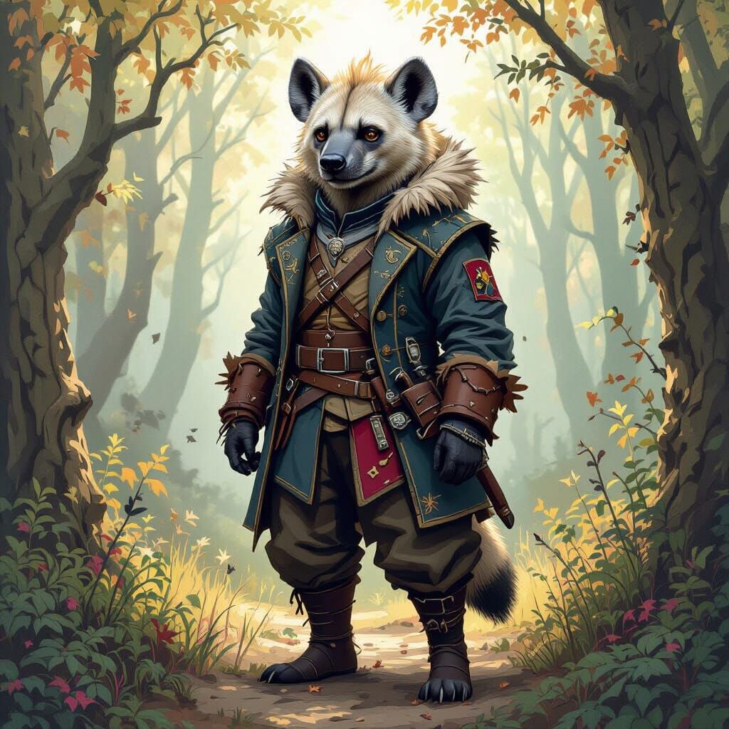Hyena Furry in Medieval Attire in Fantasy Forest
