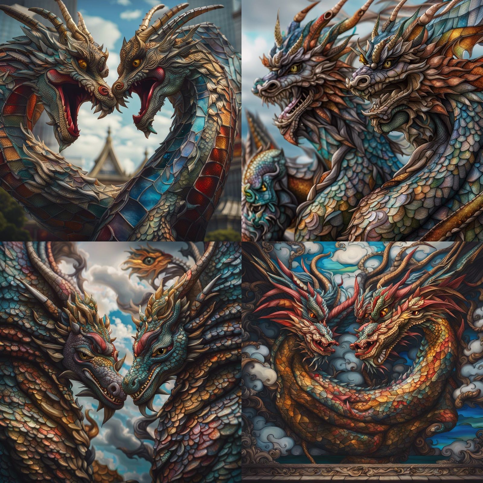 Stained Glass Dragons Portrait in Hyperrealistic Detail