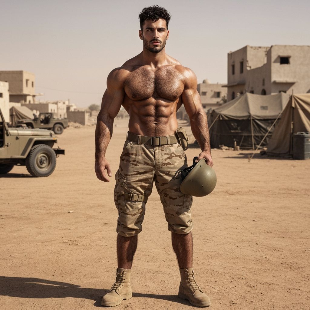 Handsome Middle Eastern Man Portrait in Military Gear