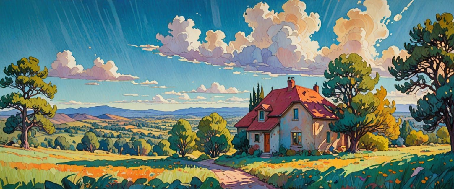 Dreamy Landscape Painting in Watercolor Gouache