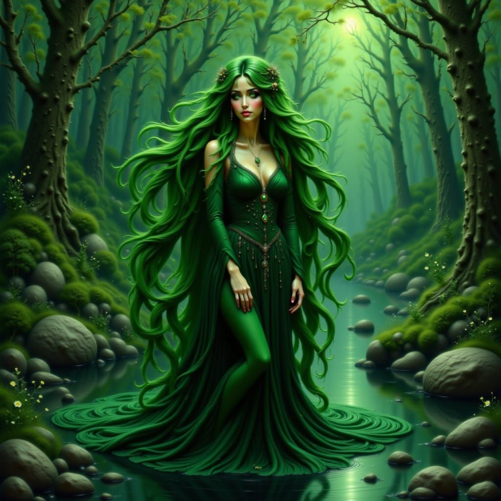 Beautiful Dryad in Forest Clearing, Photorealistic Fantasy A...