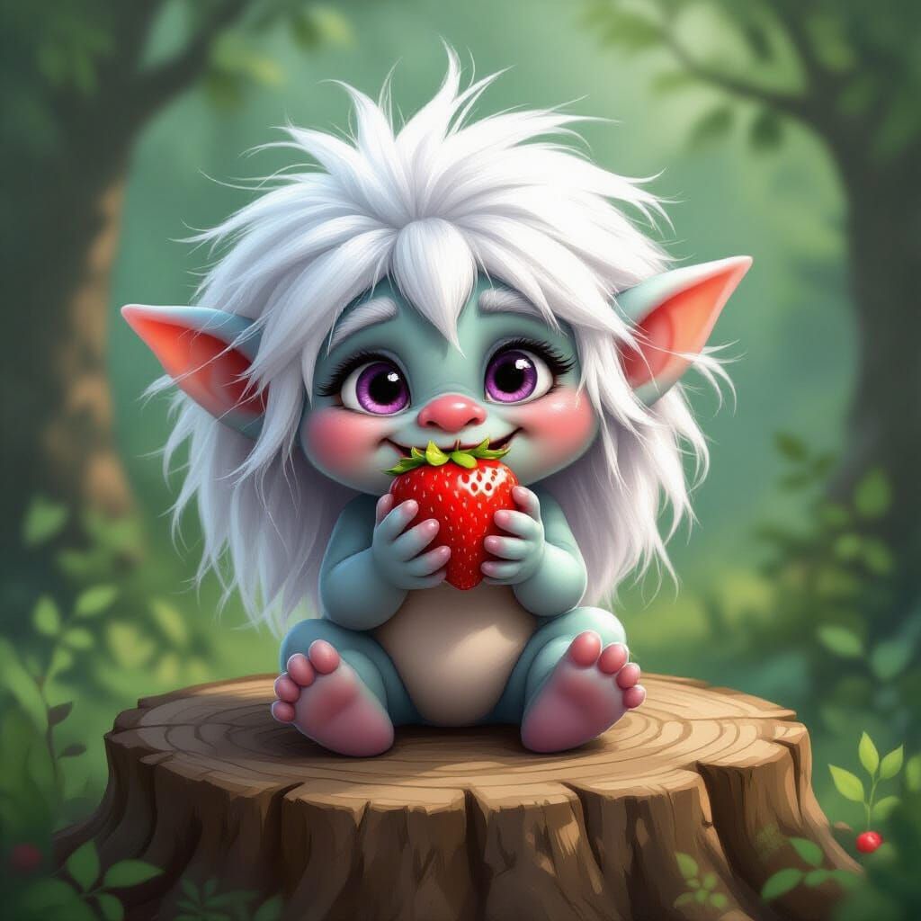 Cute Baby Troll with Strawberry