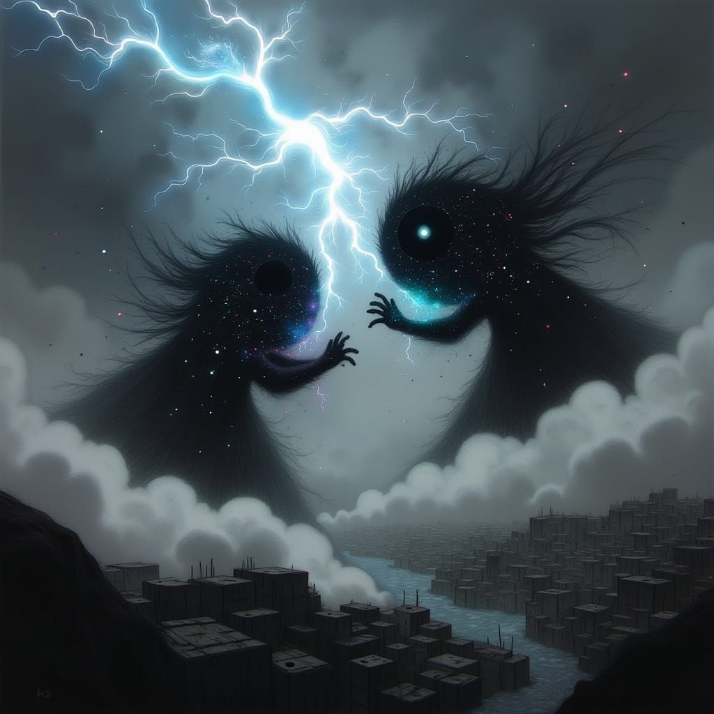 Dark Fantasy Sky Elemental Battle in Hyper-Realistic Style