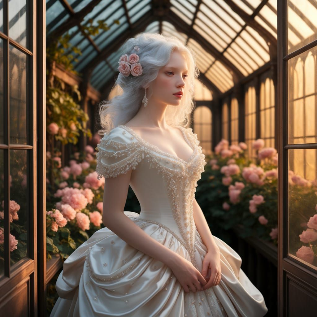Albino Woman in Victorian Conservatory