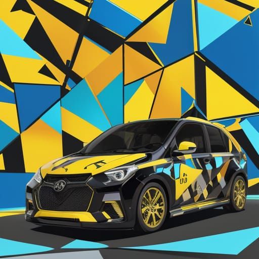 Vibrant Cubist Masterpiece of a Yellow Box Car
