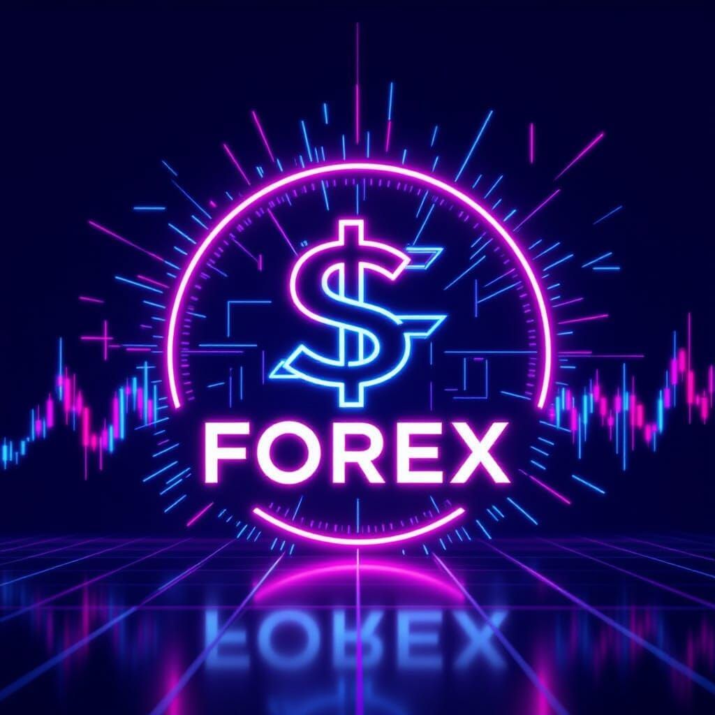 Forex Trading Logo: Neon Financial Symbol with Futuristic Gl...