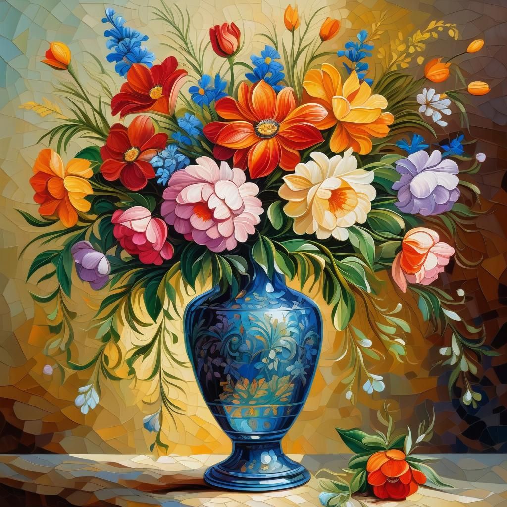 Floral Bouquet in Vase as Airbrush Painting