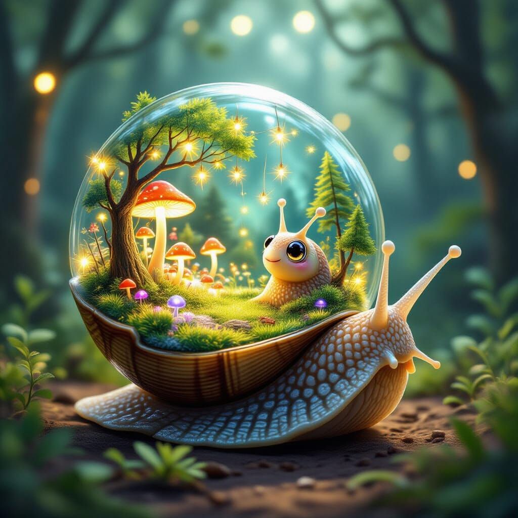Enchanted Forest Inside Glass Snail Shell