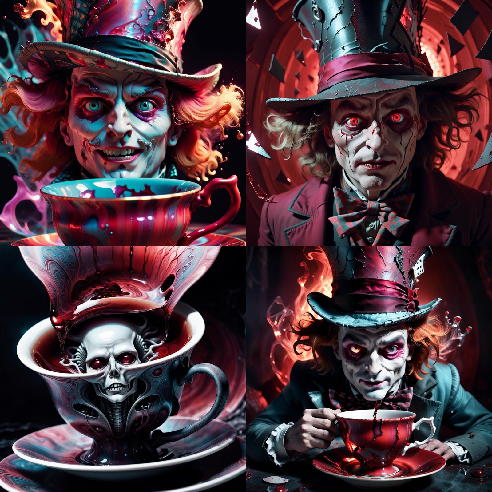 Beast ghastly:fracture splitting,putrid (tea cup:1.2) mad hatter went (rage:1.5) crimson flows holographic, deformed mac...
