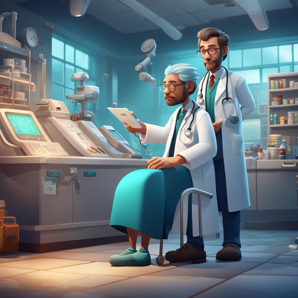 Cartoon Doctor Helping People: Fantasy Concept Art