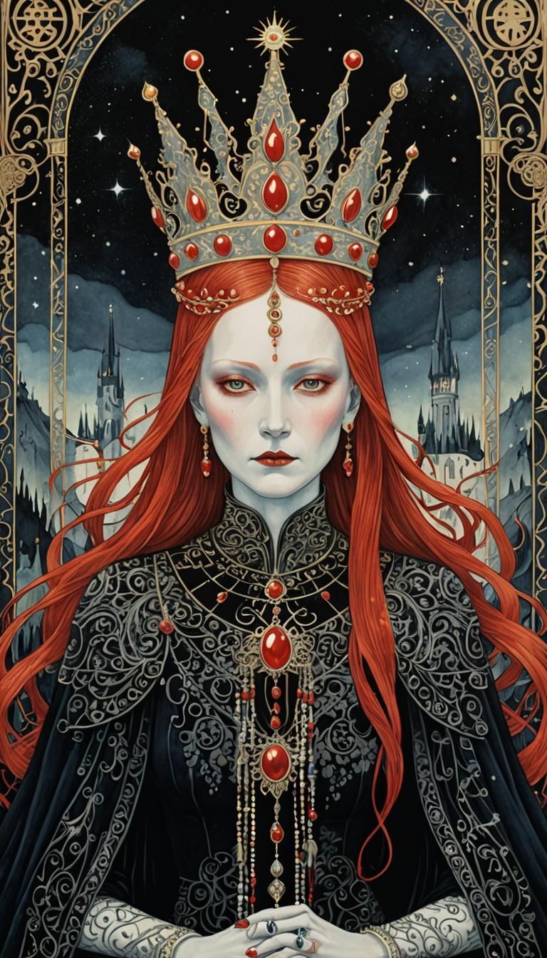 The Empress Tarot Card in Folk Horror Style