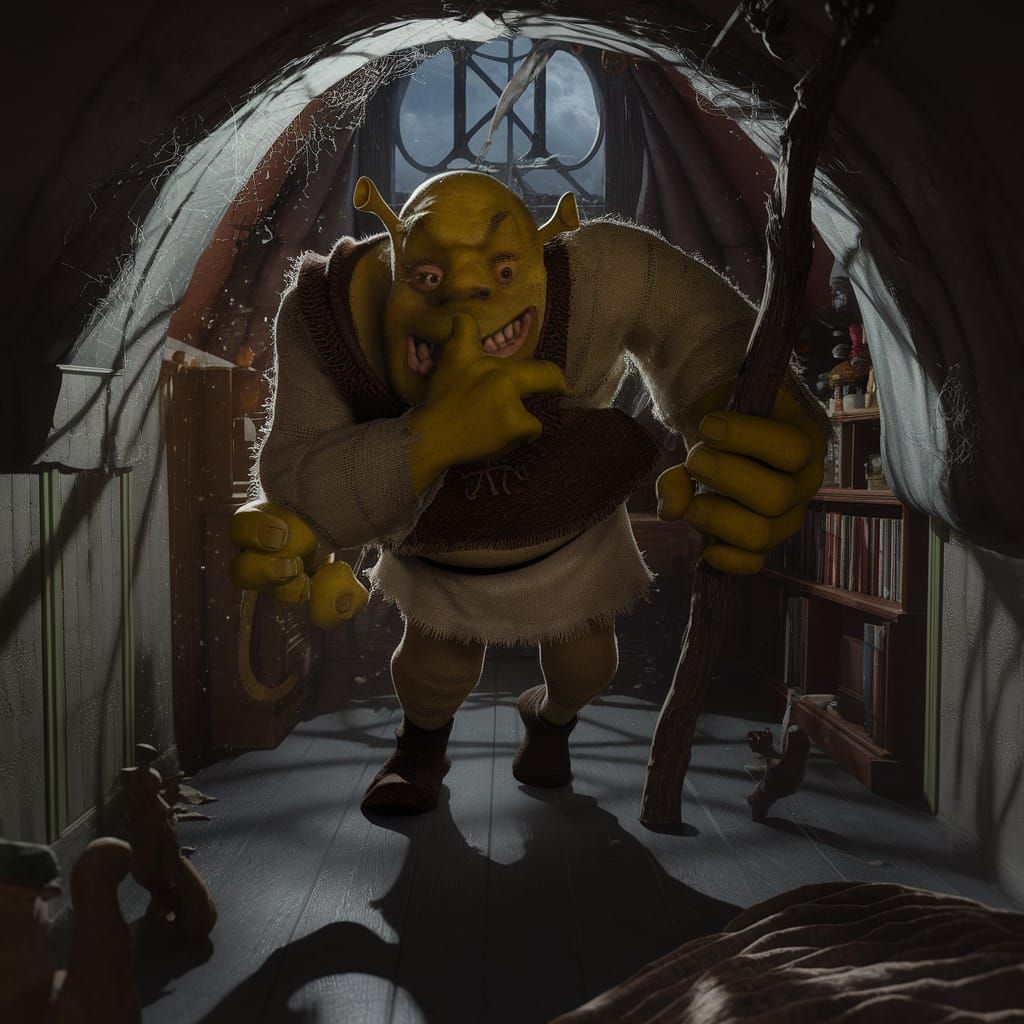 Shrek Emerges from Shadows as Boogeyman, Menacing with Glowi...