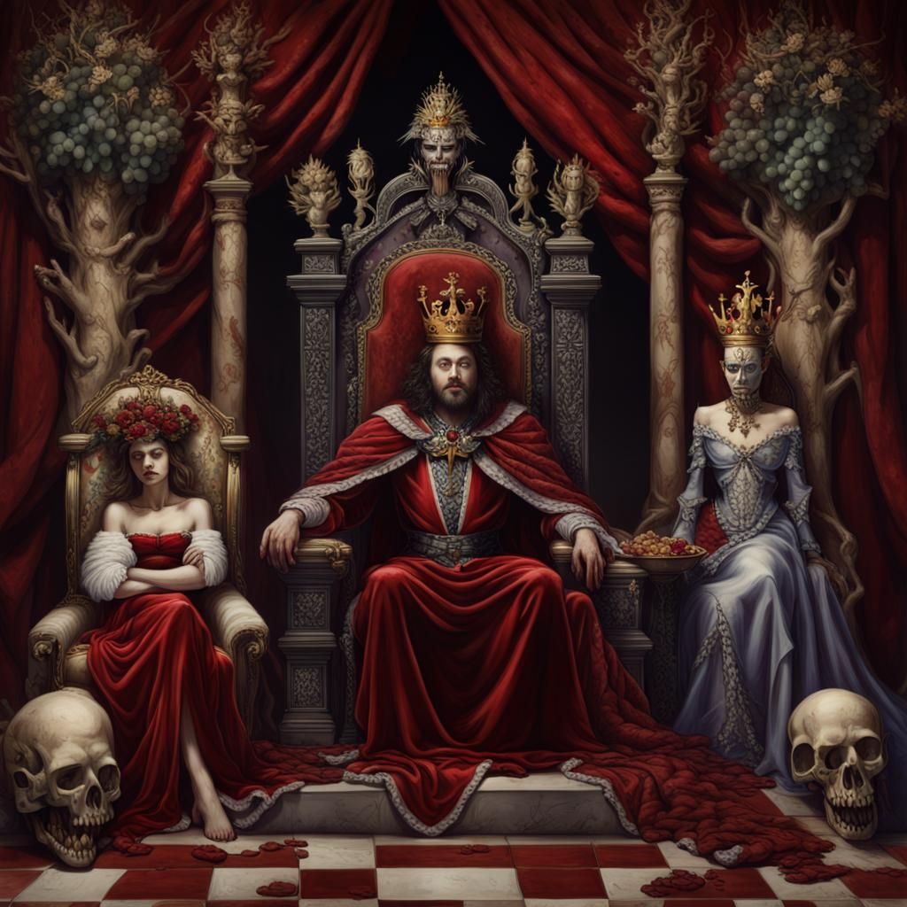 King on Bone Throne with Queen: Fantasy Art
