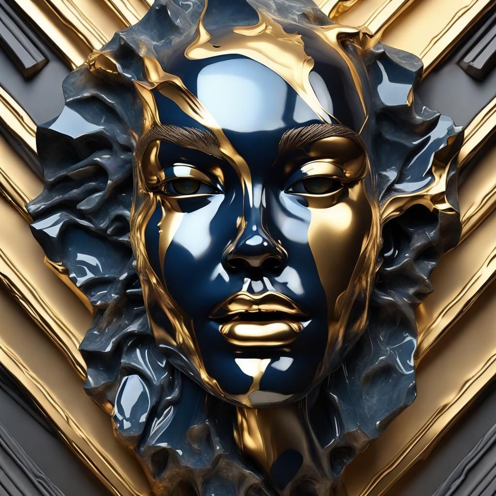 Obsidian Face with Marble Walls, Hyperdetailed Art