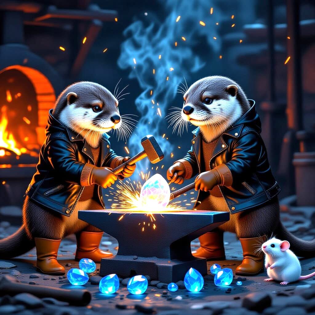 Otters in Leather Jackets Beat Crystal Egg with Hammer