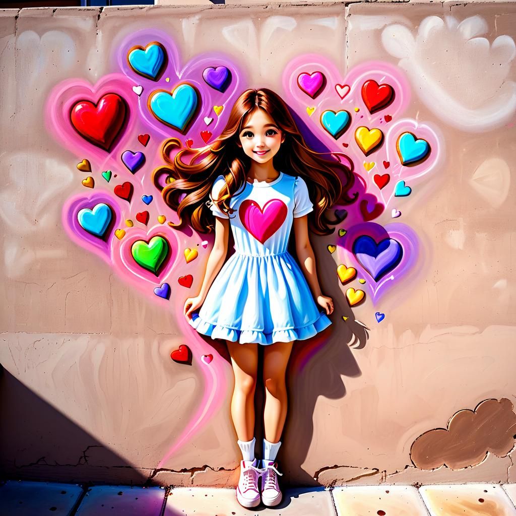 Charming Korean Girl Chalk Art with Cookie Hearts