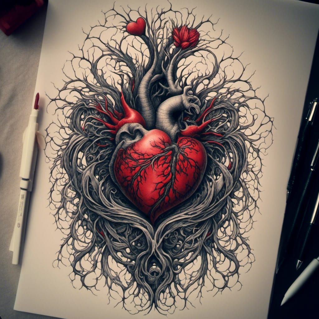 Sacred Heart Tattoo Design with Bold Colors