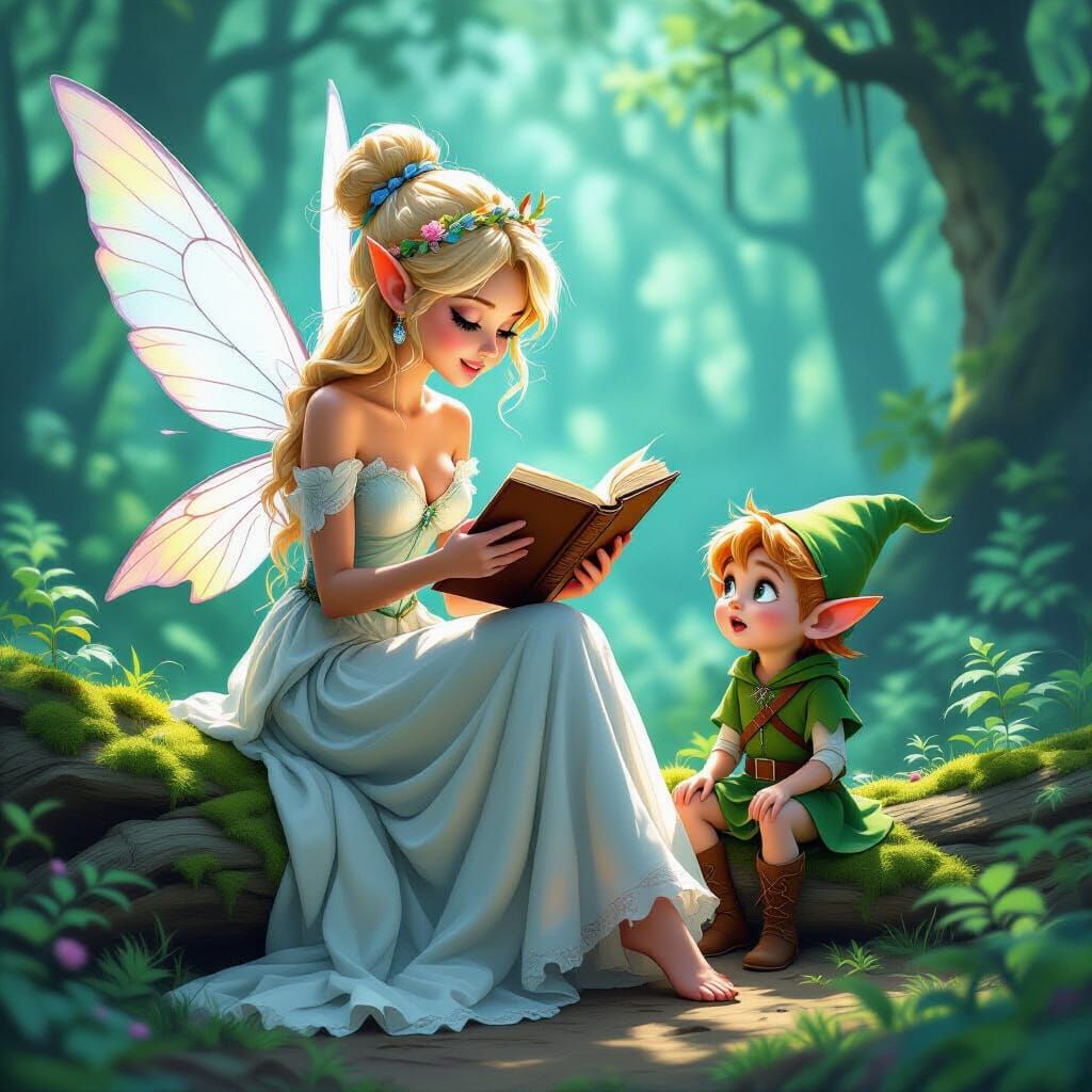 Enchanted Fairy Tale: Fairy and Elf in Forest
