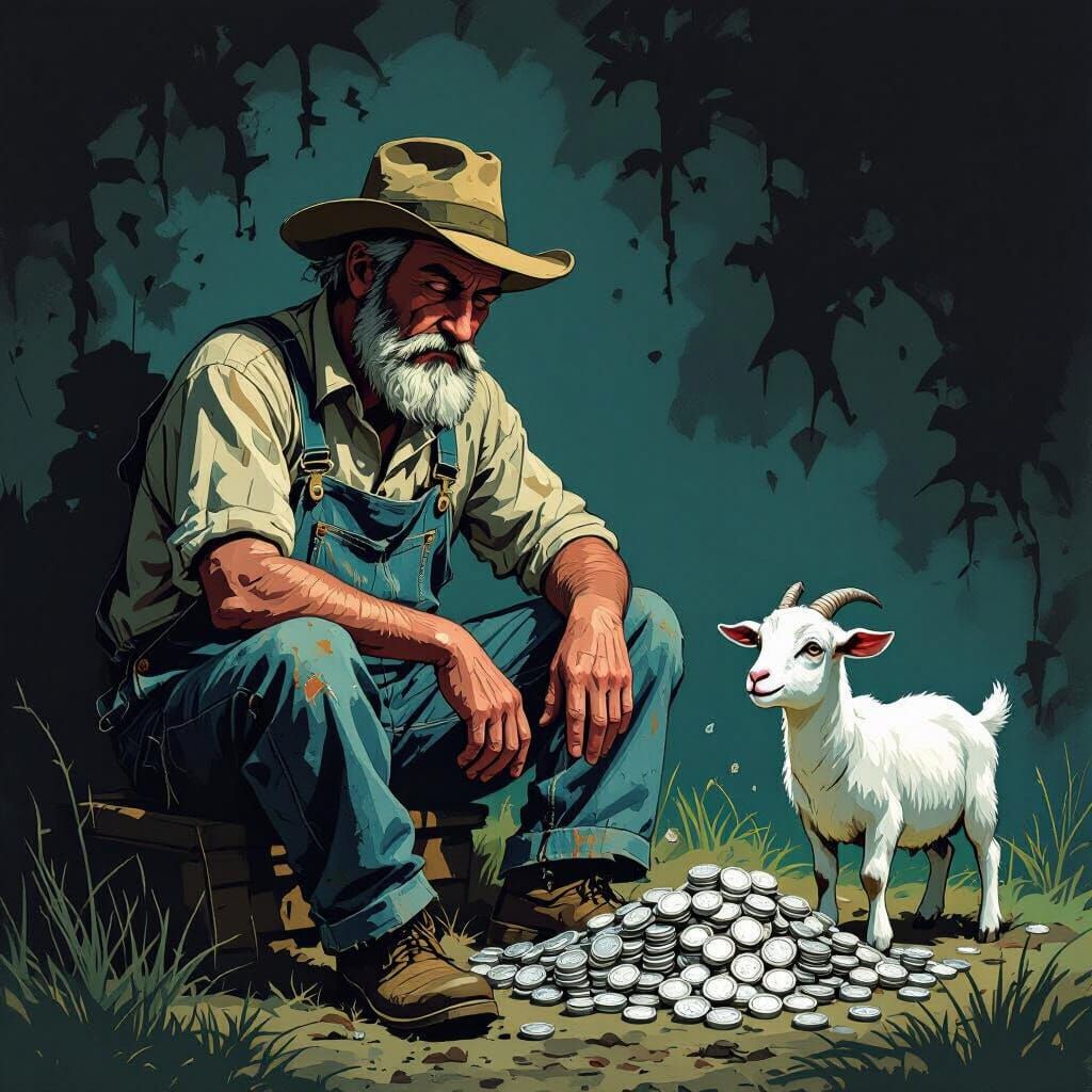 Greedy Farmer's Cartoonish Vision of Silver Coins