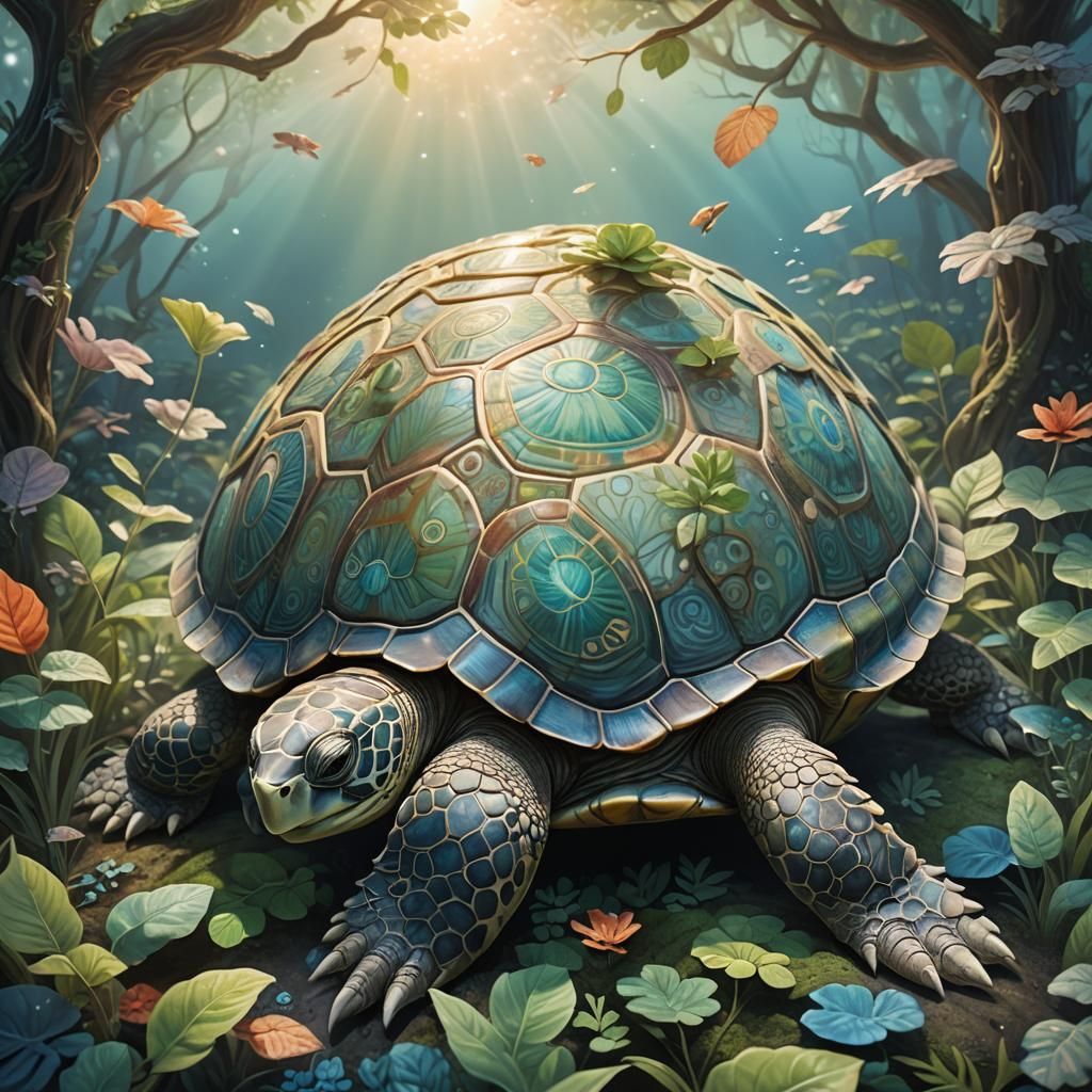 Turtle with Planet Shell in Dreamy 3D Style