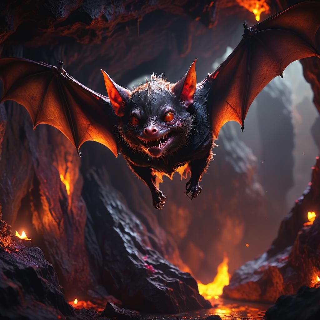 Mystical Vampire Bat in a Dark Cave: Digital Art