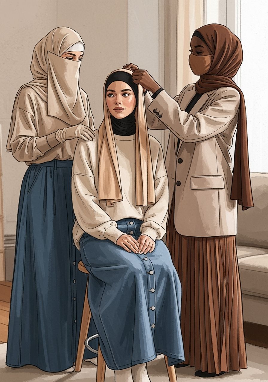 Beige Hijab Fashion: A Modern Illustration