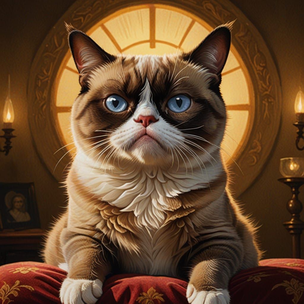 Regal Grumpy Cat in Warm Golden Light