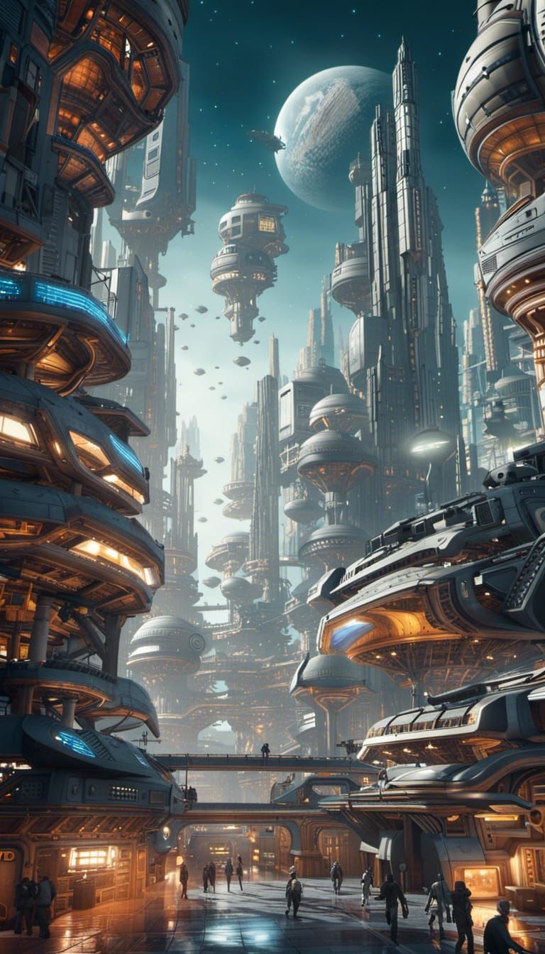 space colony gigantic city, feng shui, first person view, 8k, higher realism, matte painting, digital illustration, cont...