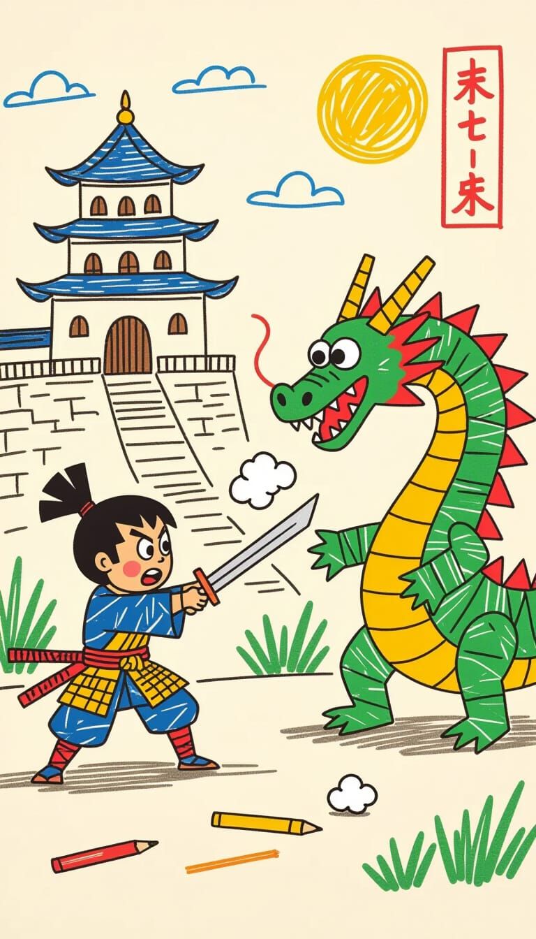 Construction Paper Warrior Versus Cotton Ball Dragon