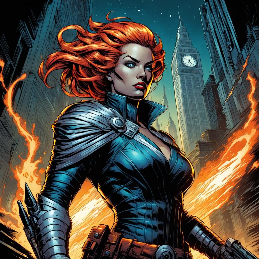 Fiery Superheroine in Comic Book Style