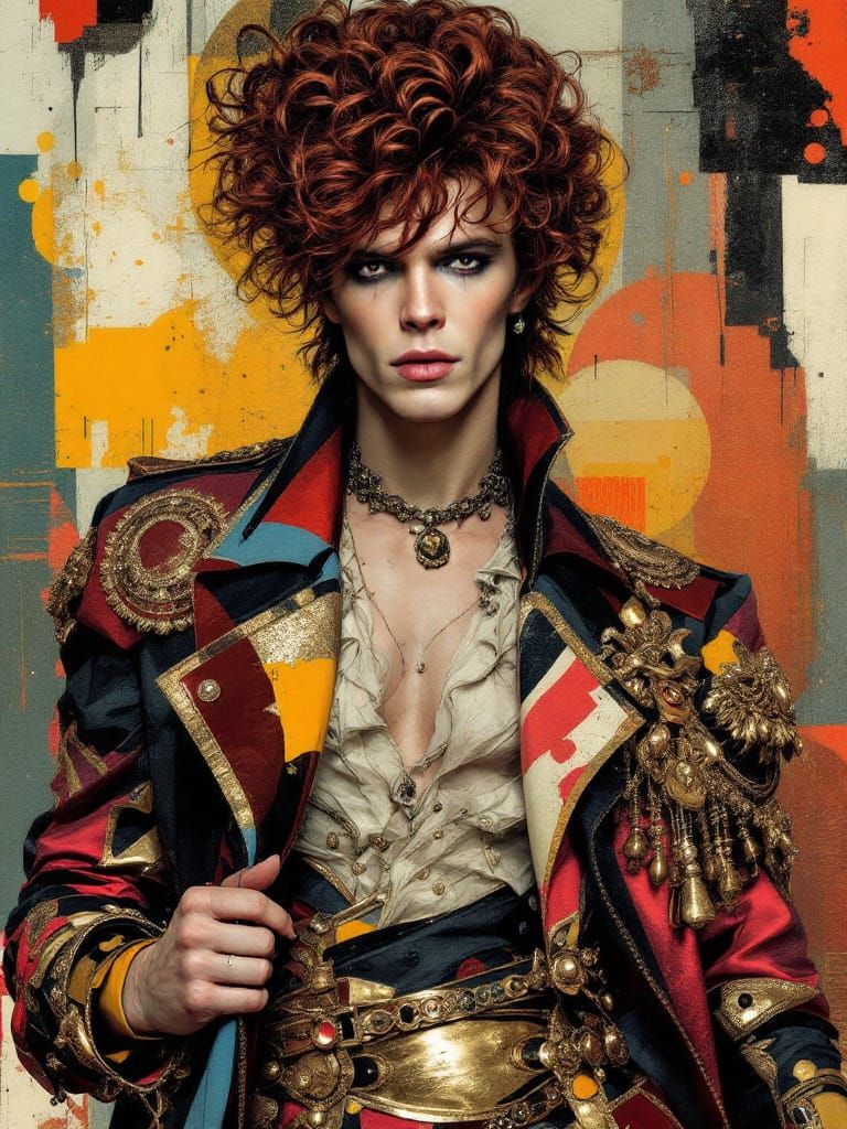 Dramatic Portrait with Swirling Hair in Collage Style