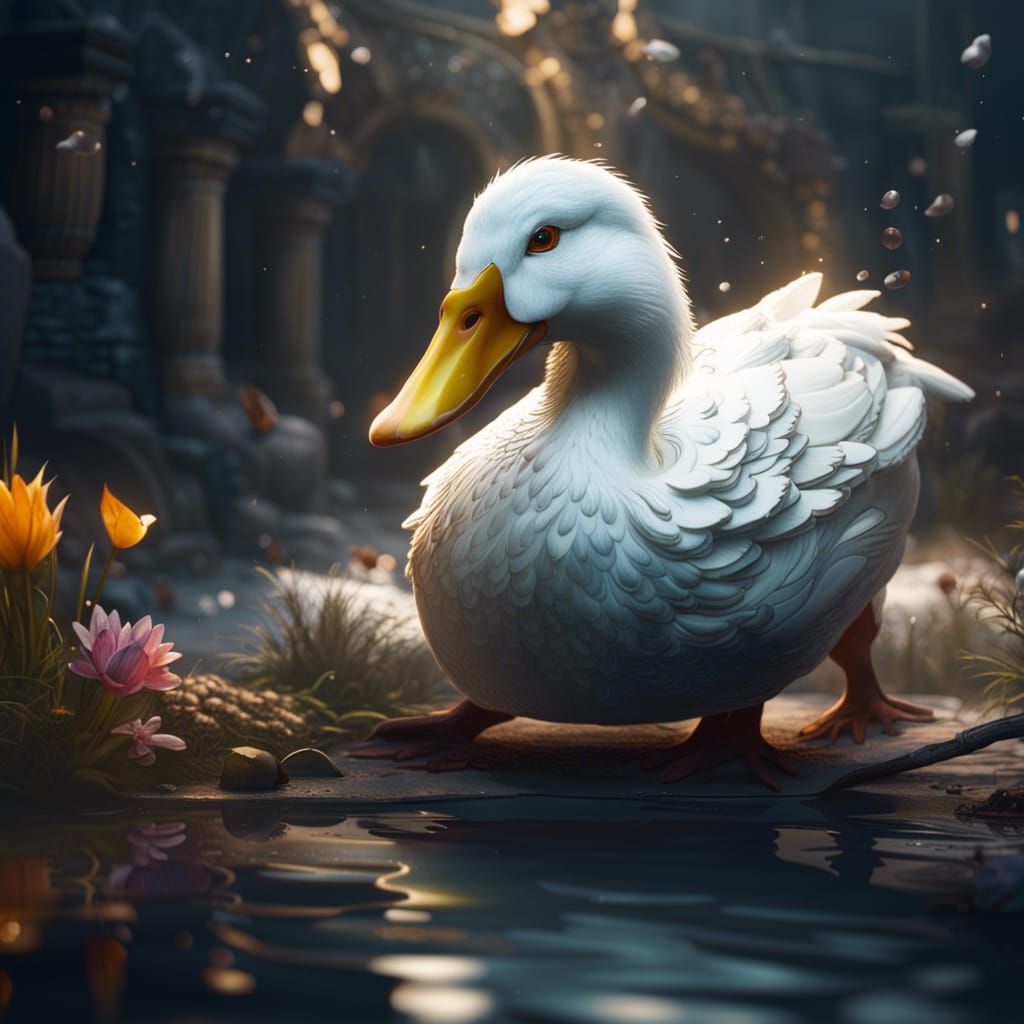 Fantastical White Duck in Detailed Matte Painting