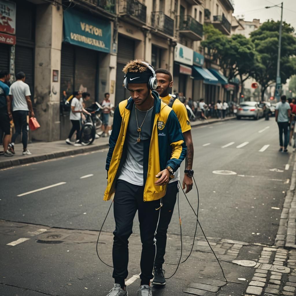 Neymar in Street Photo with Cinematic Lighting