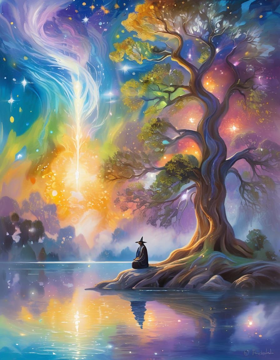 Wizard Meditating by Galactic Lake