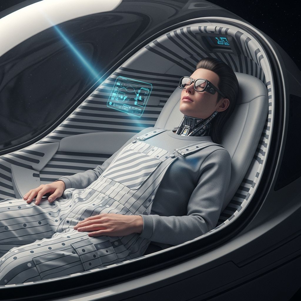 Relaxed Figure in Futuristic Cyberpunk Pod