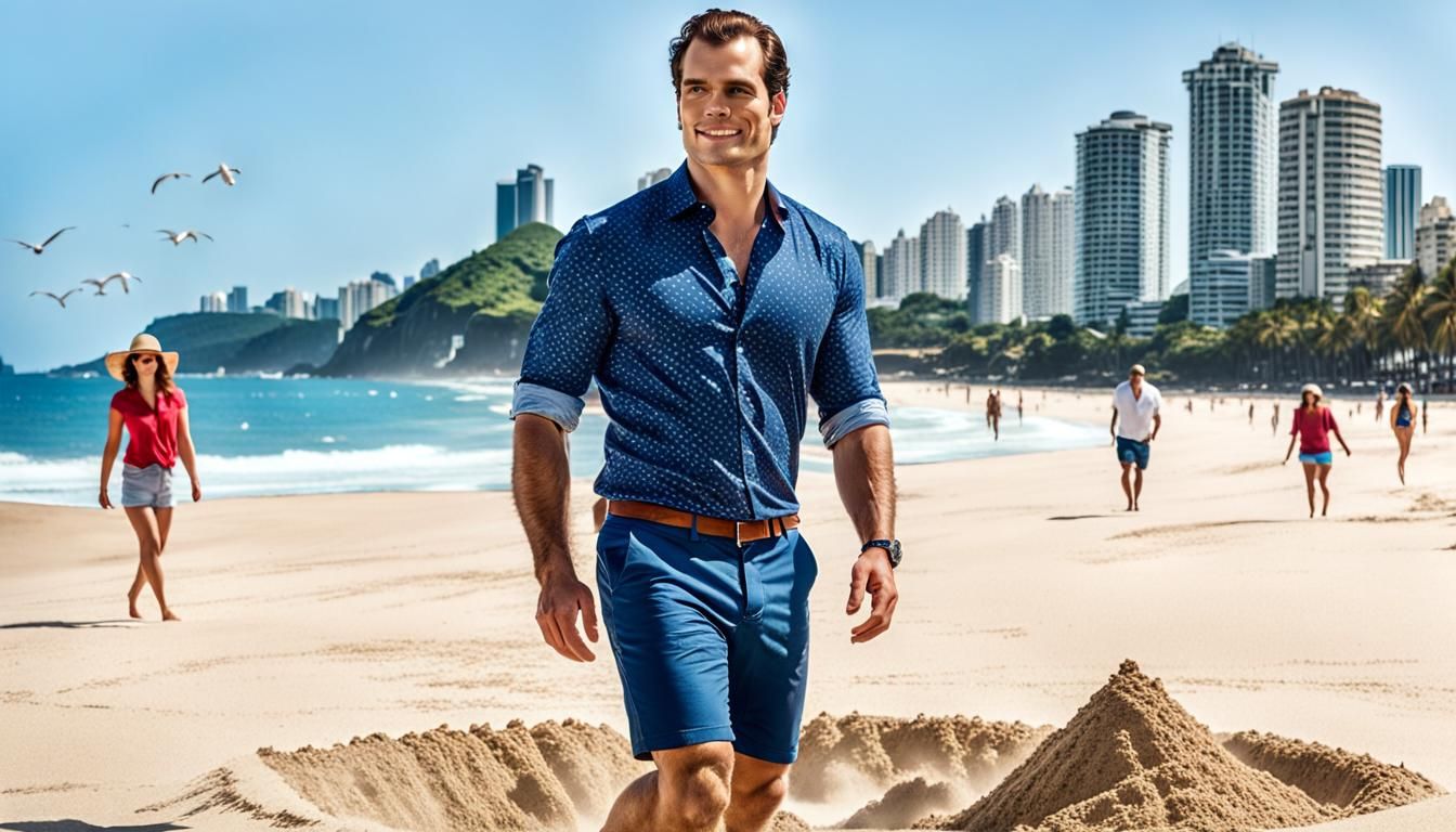 Smiling Man Builds Sandcastles on Sunny Brazil Beach