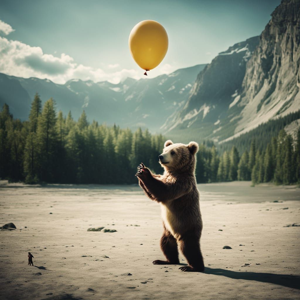 Bear with Balloon: Cinematic Film Still