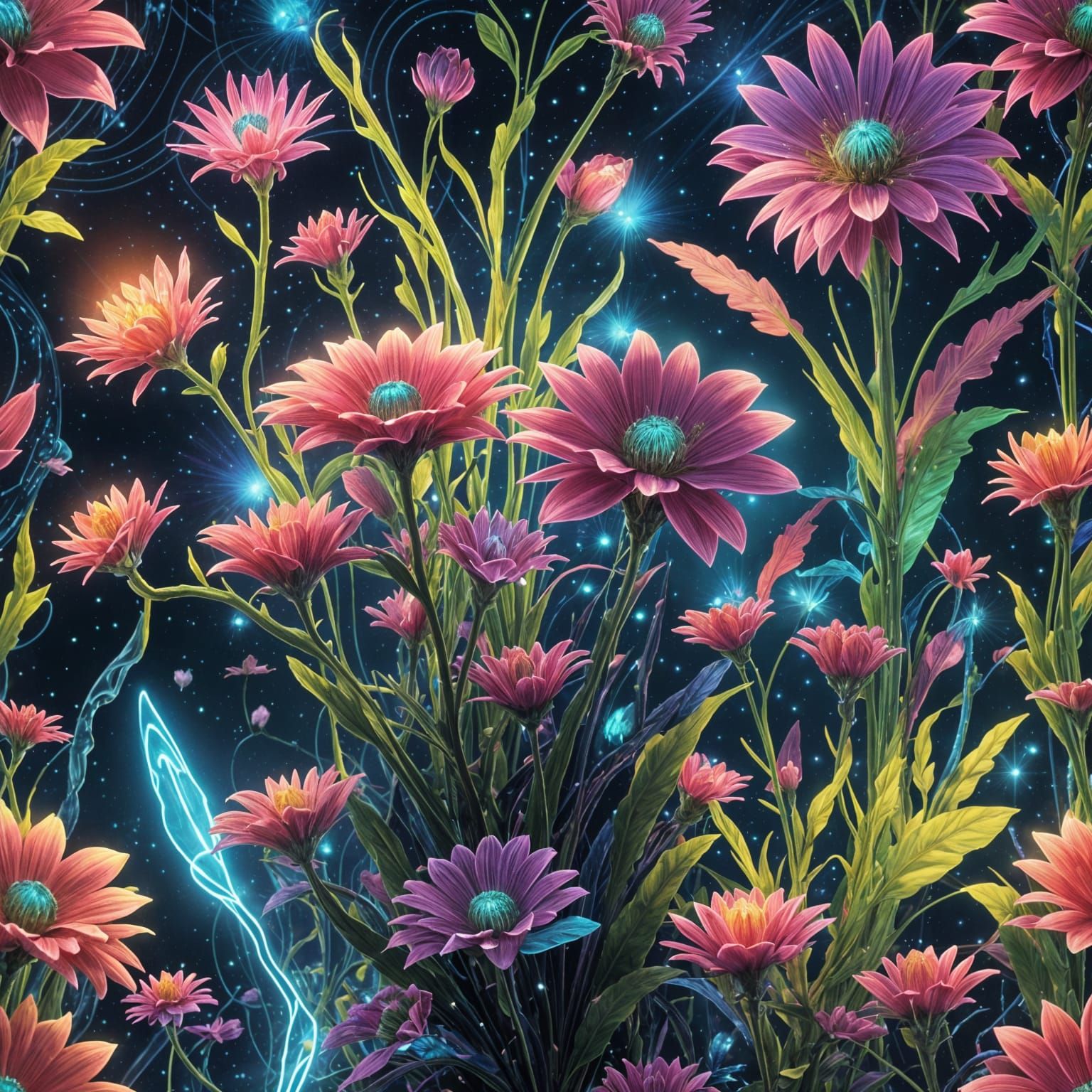 Futuristic Alien Flowers in Sci-Fi Landscape