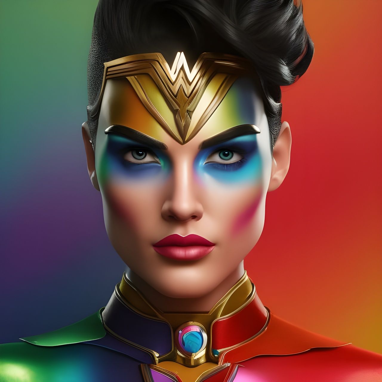 Gender-Swapped Wonder Woman Portrait in Rainbow Splash